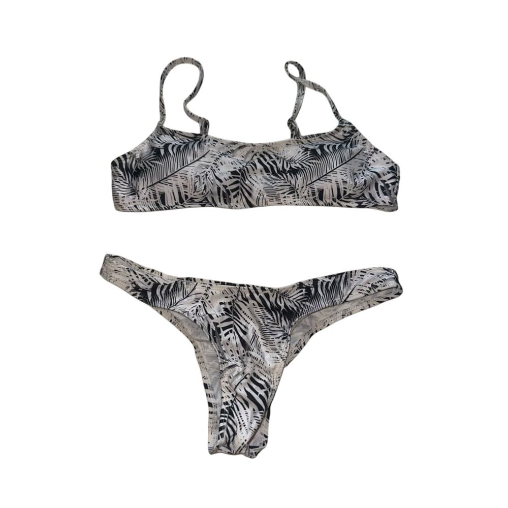 SHEIN Black & White Palm Print Bikini Set